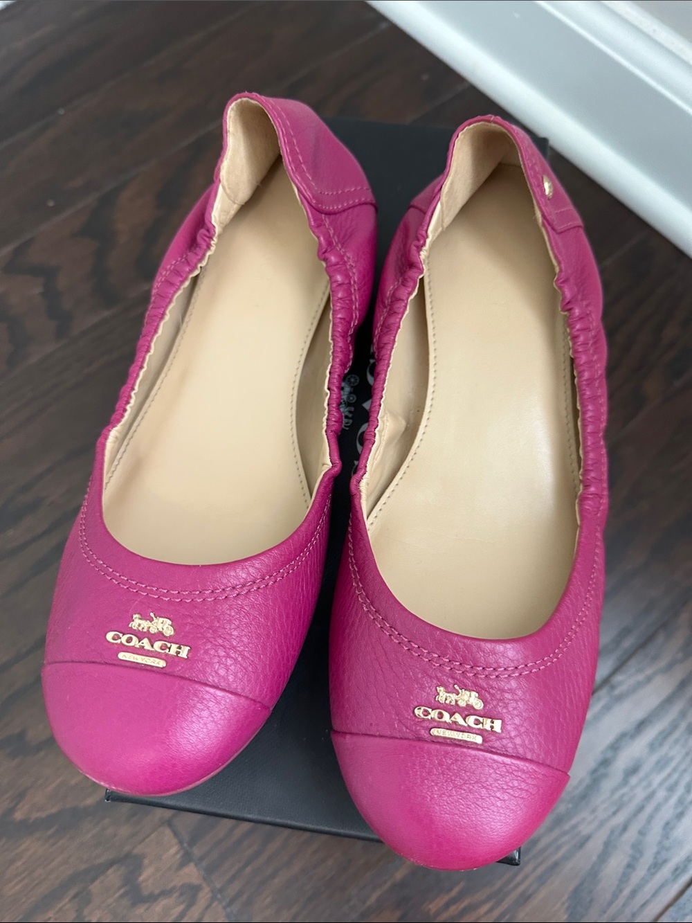 Coach Fuchsia Leather Ballet Flats with Gold Logo